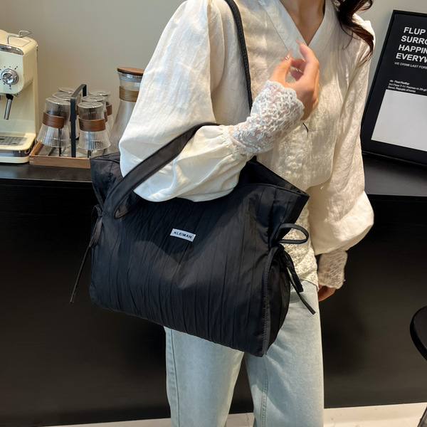 Cross-Border Nylon Cloth Bag Women's Bag 2025 New Style Simple Fashion Large Capacity Pleated Shoulder Bag Student Tote Bag