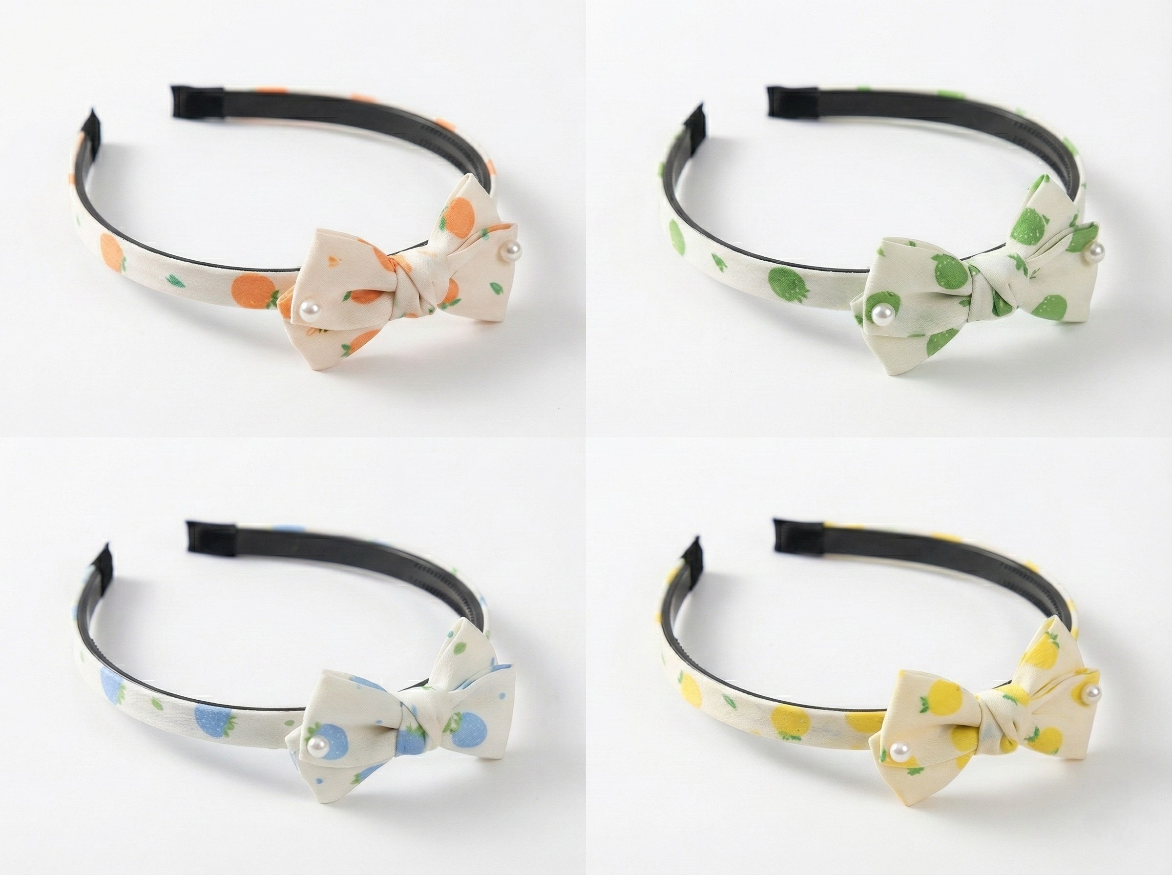 Premium Korean Aesthetic Cute Fruit Pattern Headband with Bow & Pearl Design | Soft & Comfortable Hair Band | Trendy Fashion Accessories for Girls & Women